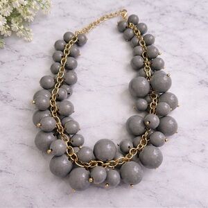 Vintage Chunky Gray Beaded Statement Necklace | Gold-Tone Chain Loose Choker